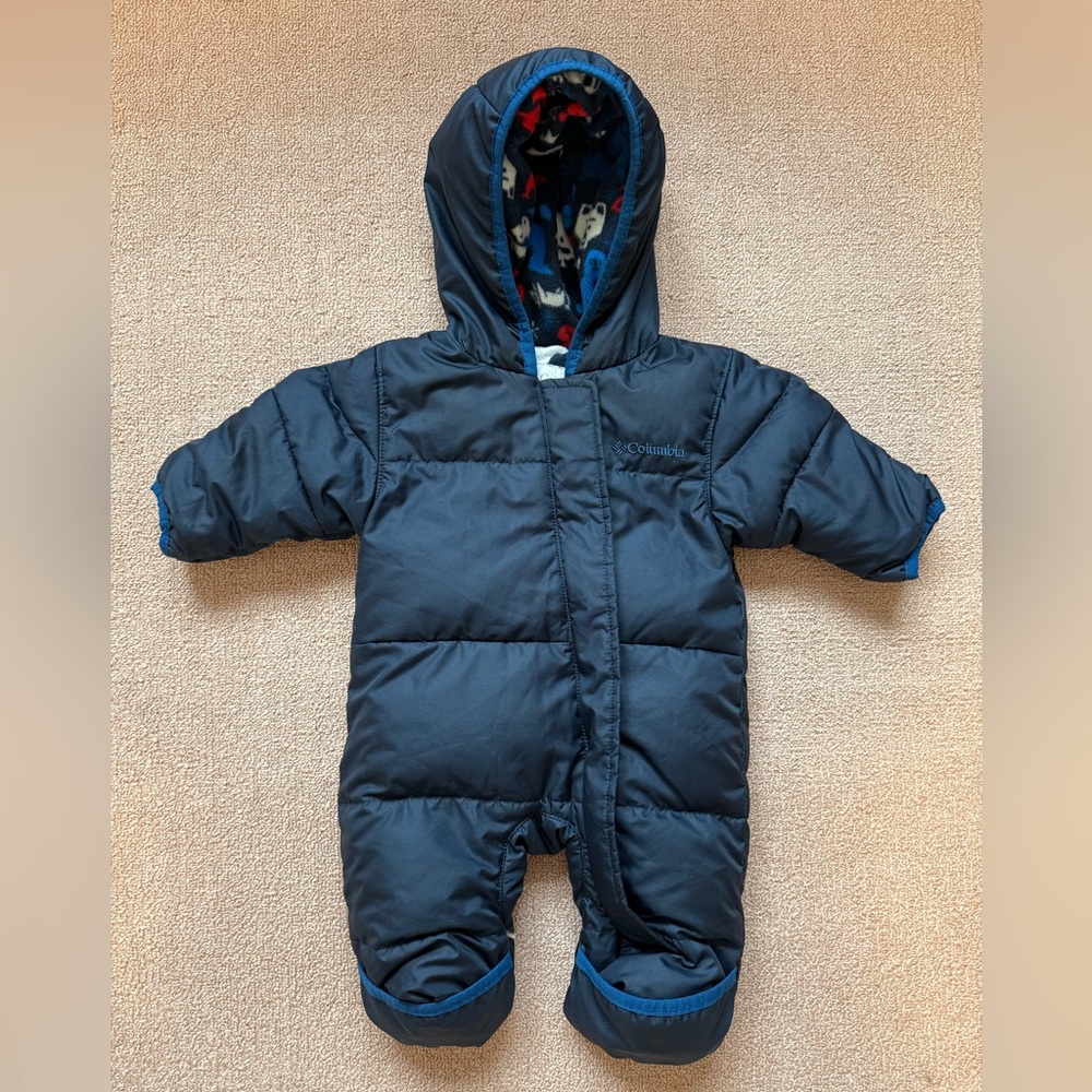 Columbia Baby Down Snowsuit Bunting One-Piece Hooded Blue 0-3M